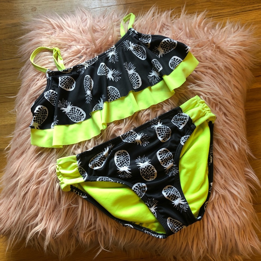 🍍Justice Pineapple Ruffle Bikini sz 12